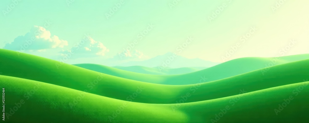 Abstract green landscape with a white wave in the distance, calming, natural, serene Abstract green landscape with a white wave in the distance, calming, natural, serene