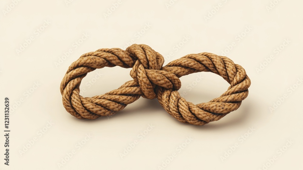 Rope knot infinity symbol on white background, teamwork concept Rope knot infinity symbol on white background, teamwork concept