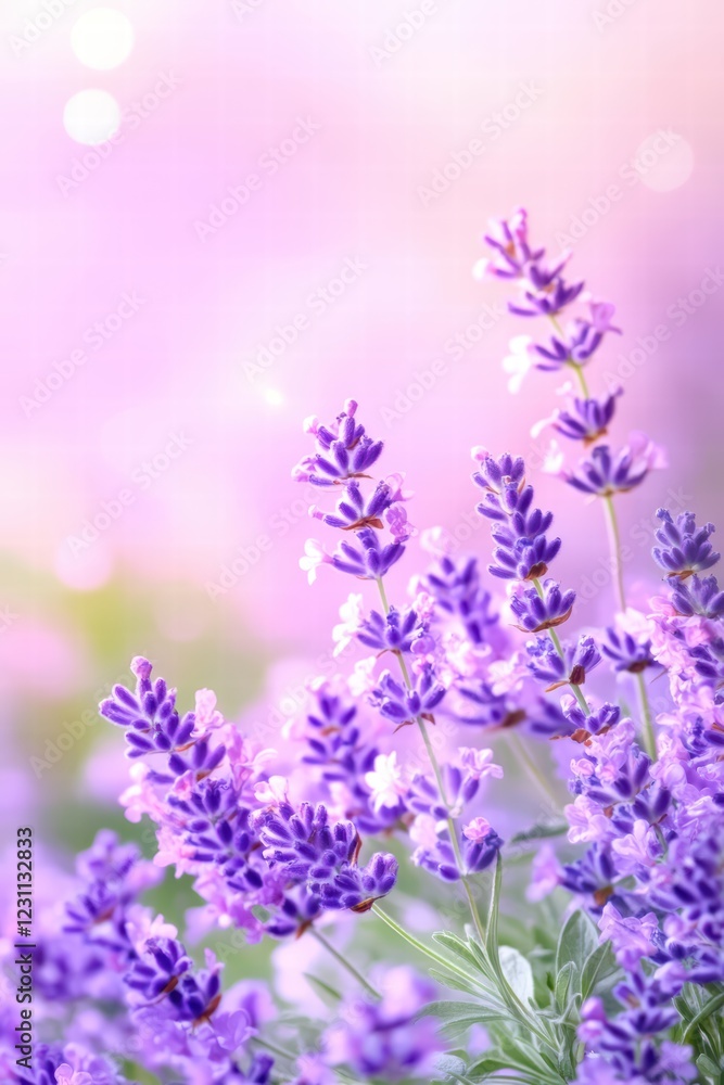 Delicate Lavender Blooms with Soft Purple Background and Bokeh Lights Delicate Lavender Blooms with Soft Purple Background and Bokeh Lights