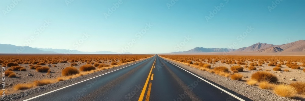 A worn-out asphalt road stretches across the vast, open plain, desolate, asphalt, empty A worn-out asphalt road stretches across the vast, open plain, desolate, asphalt, empty