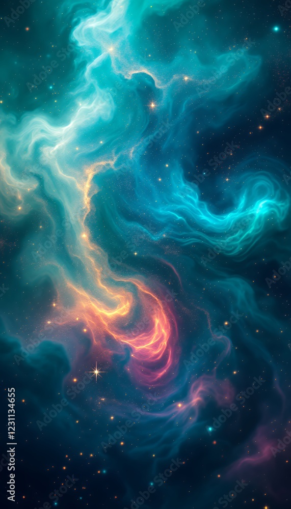 Vibrant Colorful Nebula in Deep Space with Twinkling Stars and Ethereal Swirls Vibrant Colorful Nebula in Deep Space with Twinkling Stars and Ethereal Swirls