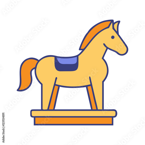 Wooden rocking horse vintage toy icon