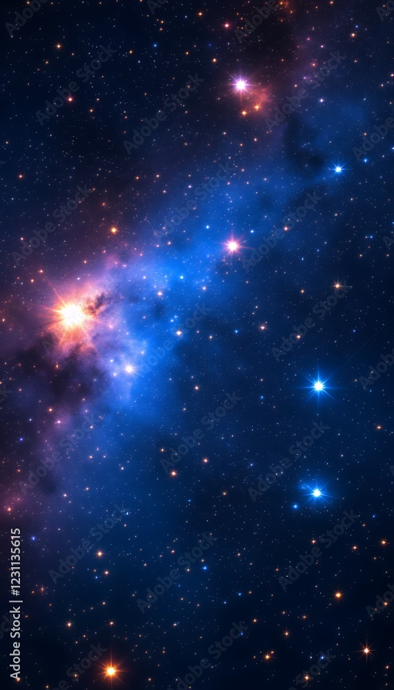 Fototapeta premium Vibrant Cosmic Nebula With Celestial Bodies And Dazzling Stars In Deep Space Background