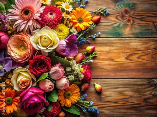 Flat Lay Floral Bouquet: Creative Love Concept with Copy Space