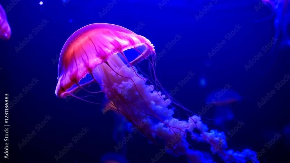 Stunningly Colorful Jellyfish Captivating Underwater Scene with Ethereal Glow and Graceful Movement Stunningly Colorful Jellyfish Captivating Underwater Scene with Ethereal Glow and Graceful Movement