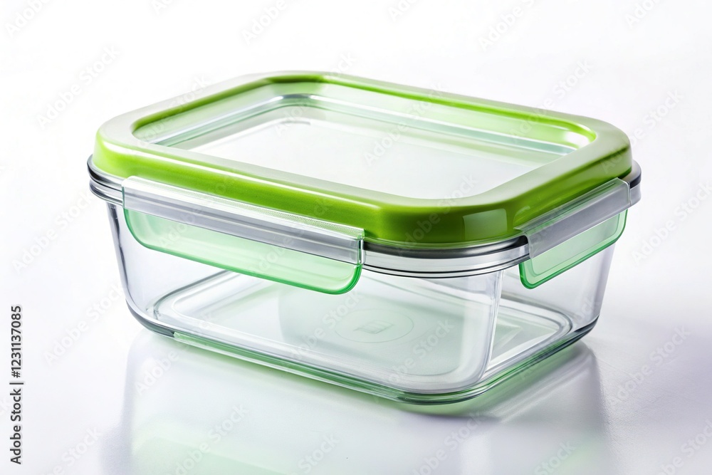 Minimalist Clear Rectangular Food Storage Container with Hermetic Lid on White Minimalist Clear Rectangular Food Storage Container with Hermetic Lid on White