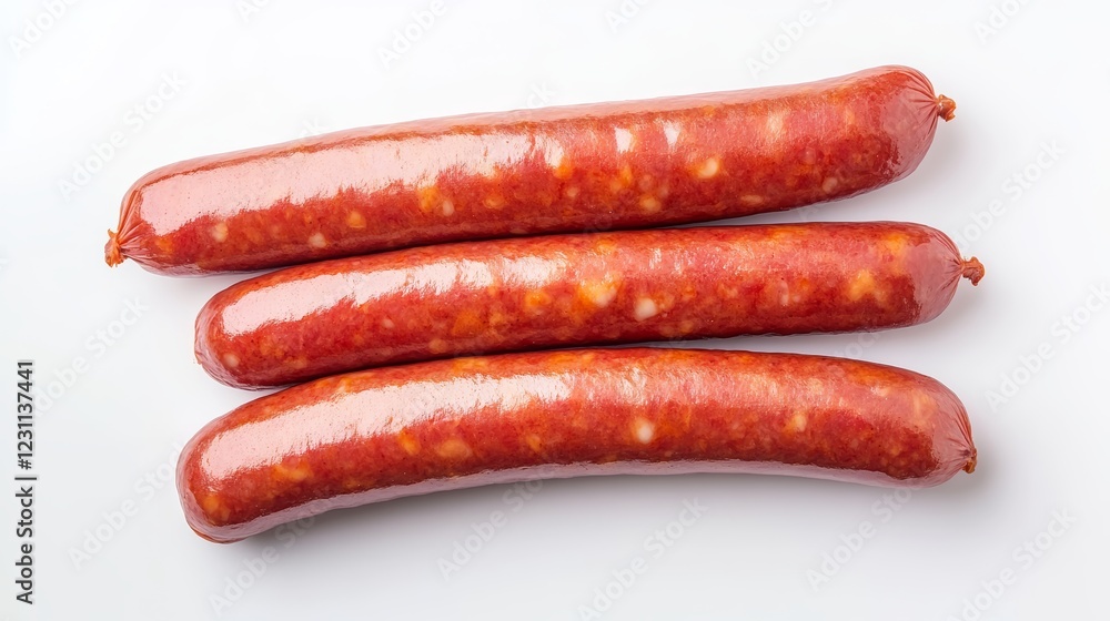 Fresh pork Boiled sausage isolated on white background Top view Fresh pork Boiled sausage isolated on white background Top view