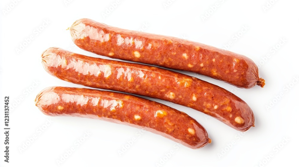 Fresh pork Boiled sausage isolated on white background Top view Fresh pork Boiled sausage isolated on white background Top view