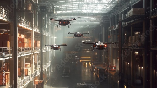 Drones Navigating an Industrial Warehouse Environment photo