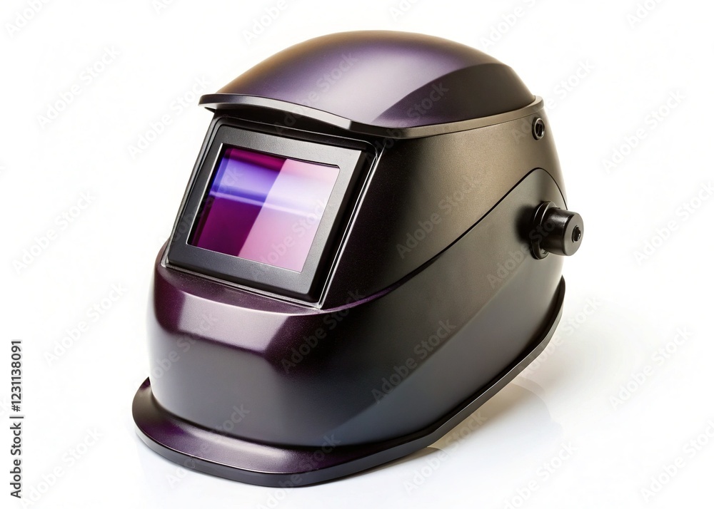 Fototapeta premium New Black Welding Helmet Isolated on White, Professional Welder Mask with Clipping Path - Stock Photo