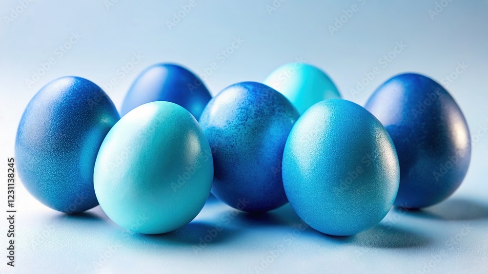 Ombre Blue Easter Eggs, Group, Isolated on White Background, Spring Holiday Decoration