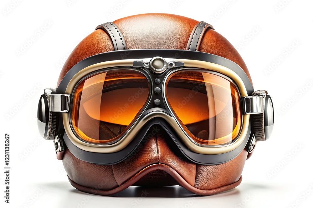 Open Face Motorcycle Helmet with Goggles, Isolated on White Background - Stock Photo Open Face Motorcycle Helmet with Goggles, Isolated on White Background - Stock Photo