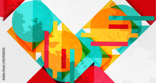 Squares, circles and triangles and grainy noisy texture. Vector Illustration For Wallpaper, Banner, Background, Card, Book Illustration, landing page