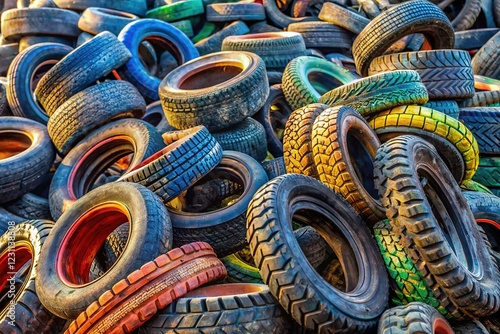 Stack of Used Motorcycle Tires - Various Sizes & Conditions - High-Resolution Stock Photo photo