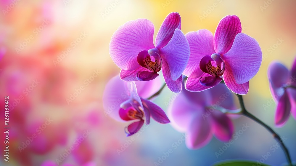 Obraz premium Beautiful purple orchid flower macro photography spruce plant