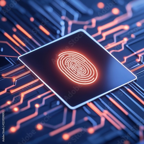 fingerprint anti biometri, anonymity tracking concept. Digital fingerprint on a circuit board, symbolizing cybersecurity and advanced technology. photo