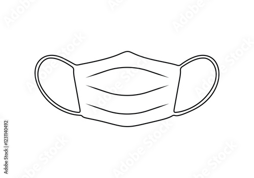 Simple black and white medical face mask line art vector illustration