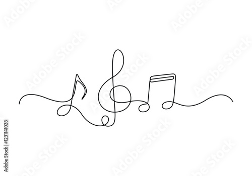 Continuous one line drawing of music notes on stave musical symbol vector illustration