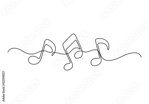 Continuous one line drawing of music notes on stave musical symbol vector illustration