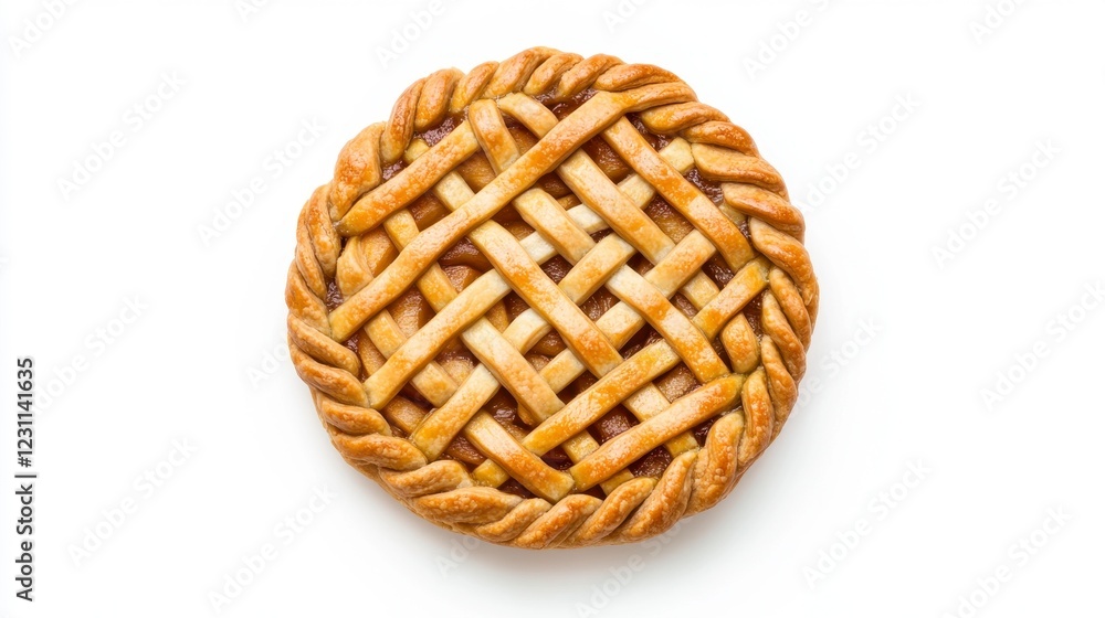 Classic Homemade Apple Pie with Lattice Crust on White Background