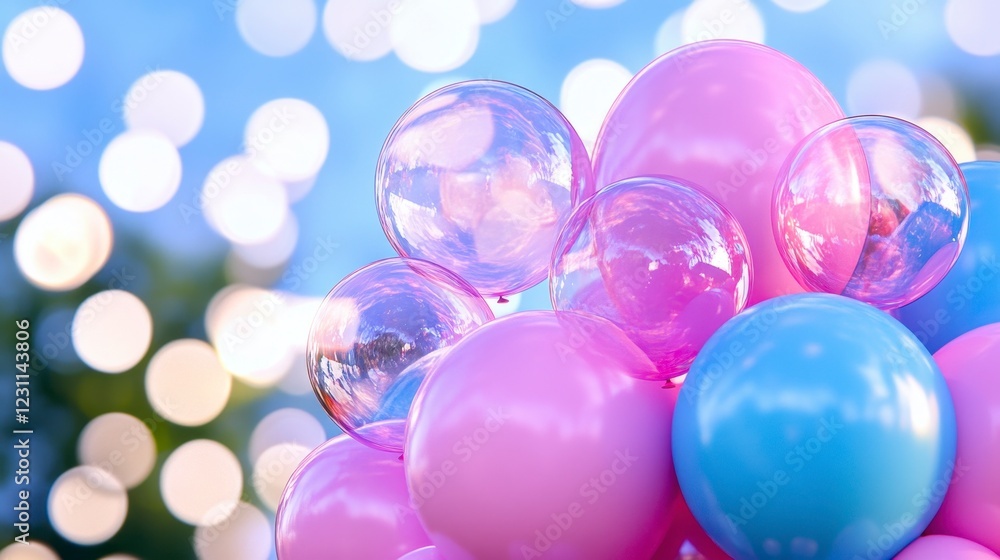 Colorful Balloons and Bubbles with a Sparkling Background Colorful Balloons and Bubbles with a Sparkling Background
