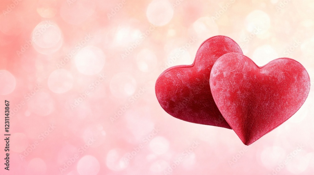 Two Red Hearts on Soft Blurred Background with Pink Hues Two Red Hearts on Soft Blurred Background with Pink Hues