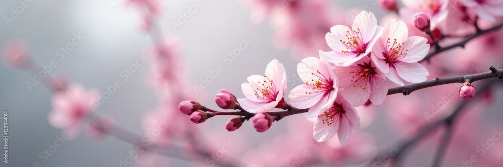 Pink and white blossoms sway gently in spring breeze, blossoms, petals Pink and white blossoms sway gently in spring breeze, blossoms, petals