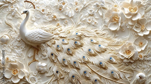 White Peacock Floral 3D Wall Art