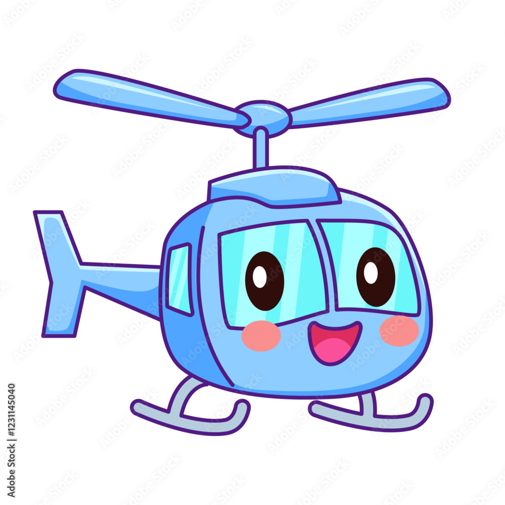 Cute helicopter Cartoon Kawaii Sticker. Character Vector Illustration Cute helicopter Cartoon Kawaii Sticker. Character Vector Illustration