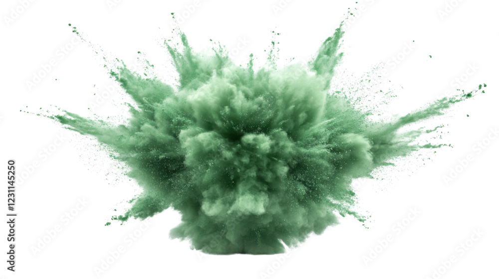 Green powder exploding creating a cloud on transparent background Green powder exploding creating a cloud on transparent background