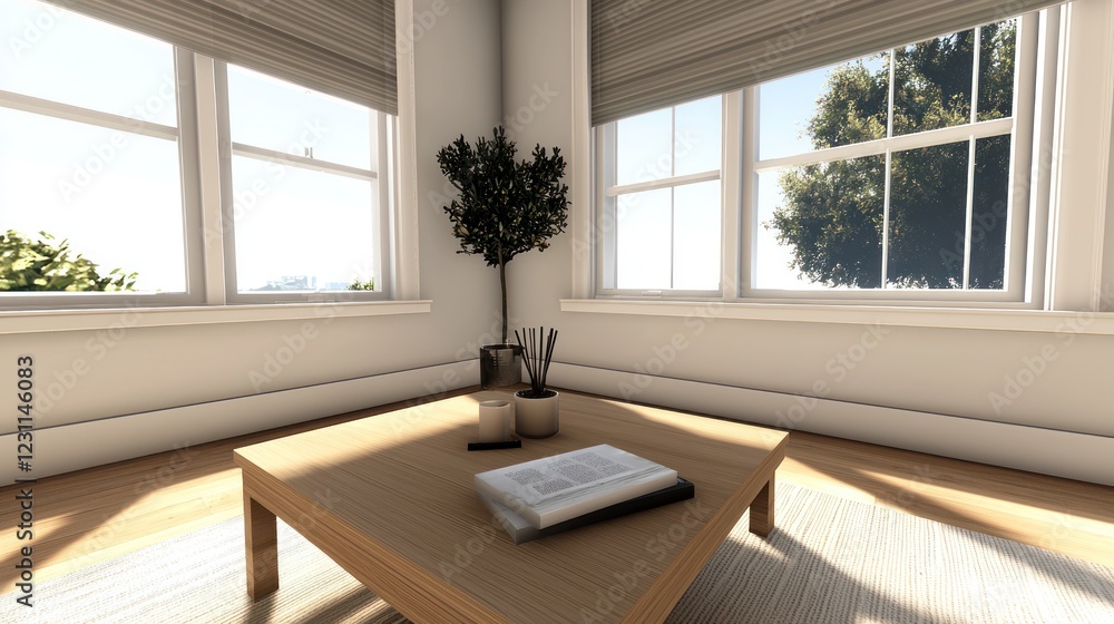 Fototapeta premium Bright Modern Room Corner with Sunlight and Green Plant