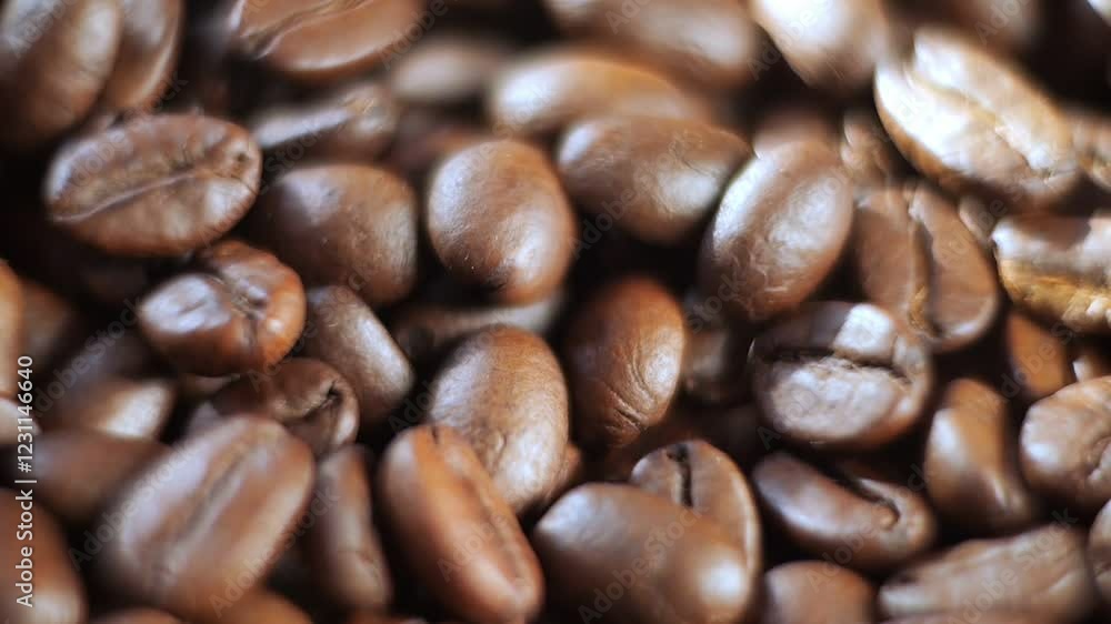 Close up of coffee beans with a grainy texture. The beans are brown and appear to be freshly roasted Close up of coffee beans with a grainy texture. The beans are brown and appear to be freshly roasted