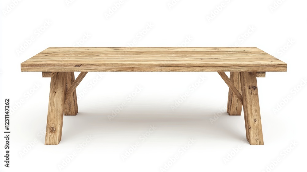 Perspective view of light wooden plank table on white background including clipping path Perspective view of light wooden plank table on white background including clipping path