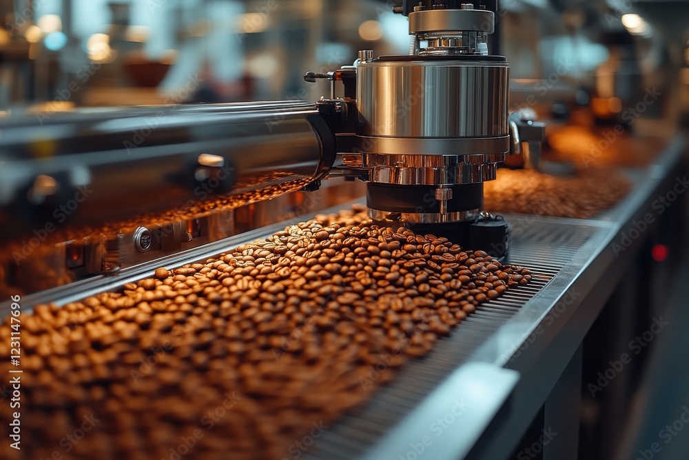 Smart coffee roasting and packaging factory with robotic sorting. Smart coffee roasting and packaging factory with robotic sorting.