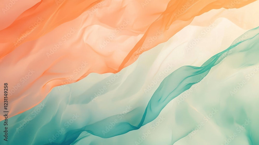 Obraz premium Abstract Pastel Fabric Drape: Teal, Peach, and Cream Swirls