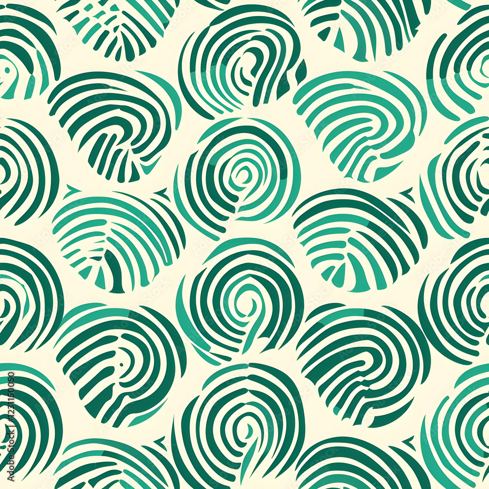A repeating pattern of abstract, spiraled shapes in teal and cream tones. A repeating pattern of abstract, spiraled shapes in teal and cream tones.
