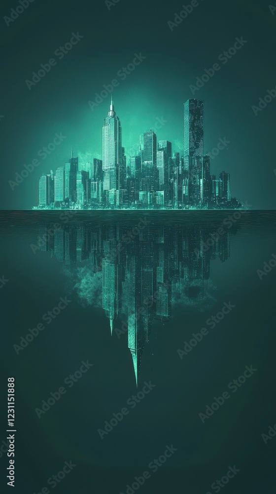 Fototapeta premium Cityscape reflected in dark water a surreal image