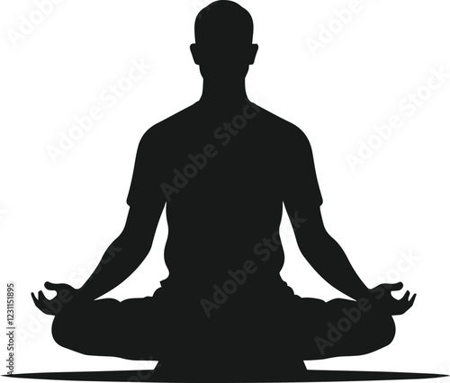 Minimalist black and white vector silhouette design of man yoga pose.