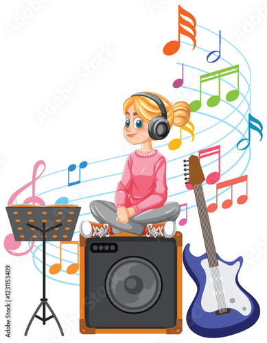 Girl Enjoying Music with Guitar