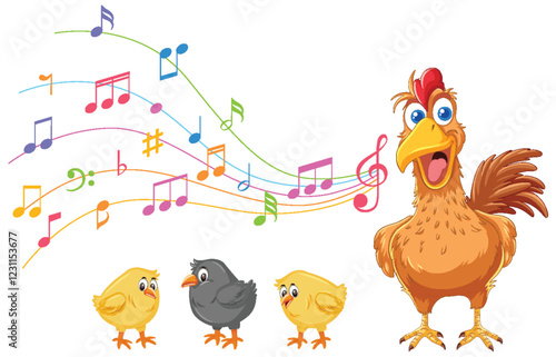 Musical Rooster and Chicks Melody