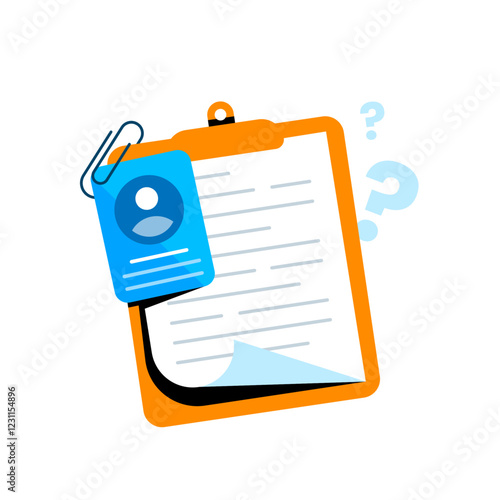 flat illustration of clipboard with document. personal data permission, privacy policy, or identity verification. concepts of data security, consent form, online registration, and user authentication