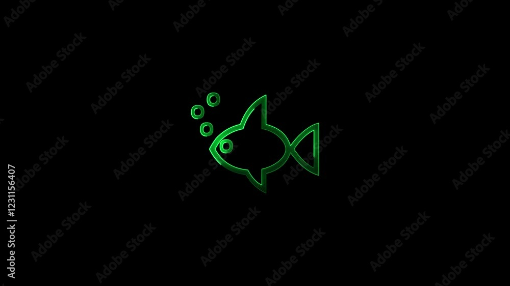 The blinking neon light of a food and beverage icon. Glowing neon line Fish icon isolated on black background. 4K Video motion graphic animation. The blinking neon light of a food and beverage icon. Glowing neon line Fish icon isolated on black background. 4K Video motion graphic animation.