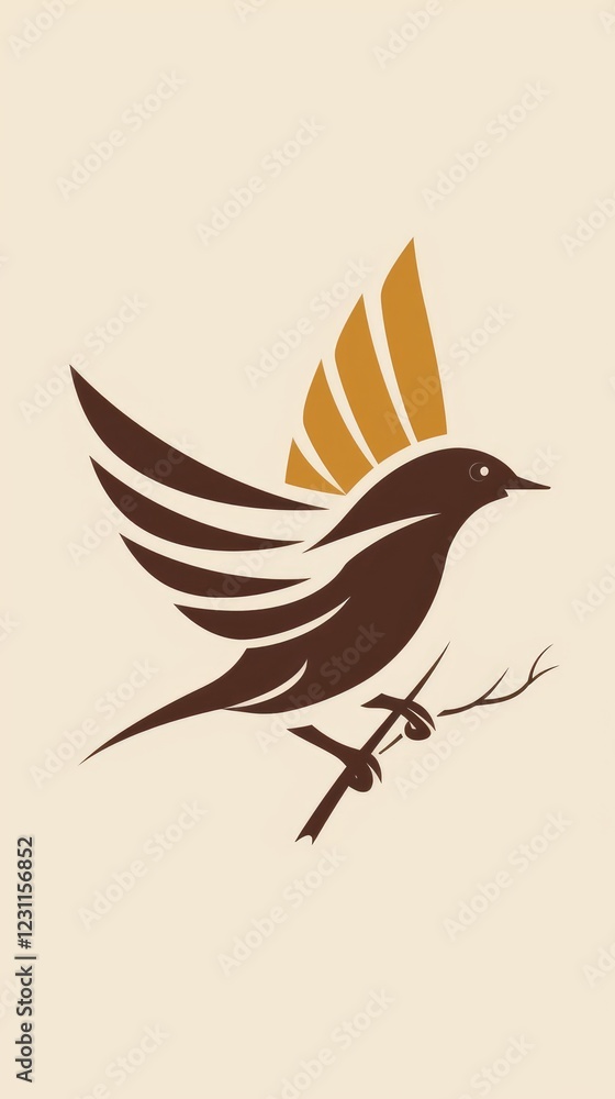 A stylized bird perched on a branch, featuring elegant wings and a minimalist design. A stylized bird perched on a branch, featuring elegant wings and a minimalist design.
