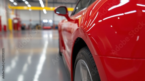 Wallpaper Mural Sleek red car parked securely inside a modern garage, automotive photography  Torontodigital.ca