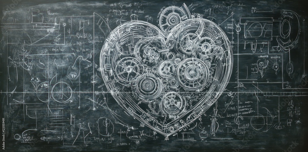 Obraz premium Mechanical Heart Blueprint Gears Design Artwork