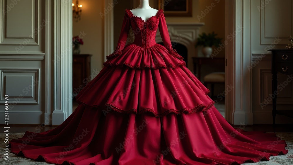 Obraz premium Delicate southern belle dress designed with intricate floral motifs and fine lace.