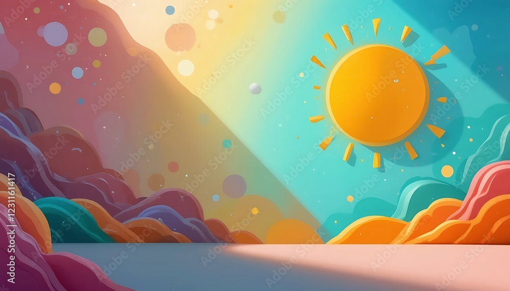 Colorful Abstract Landscape with Sun and Clouds Colorful Abstract Landscape with Sun and Clouds