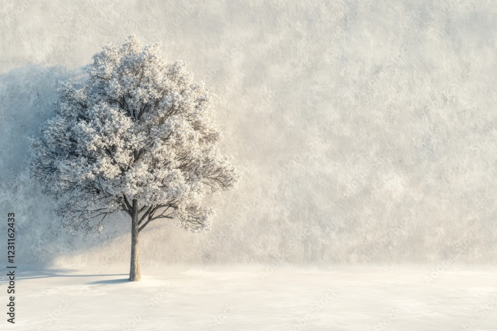 Obraz premium Snowy Winter Tree Landscape Frosty Branches White Background