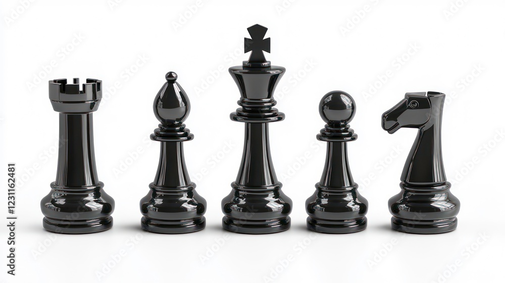 Chess black set isolated on white background. 3d illustration Chess black set isolated on white background. 3d illustration