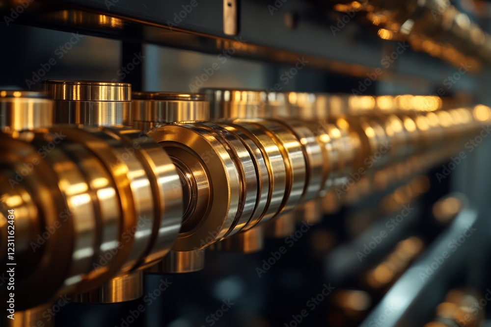 Golden pipes and valves in an industrial environment Golden pipes and valves in an industrial environment